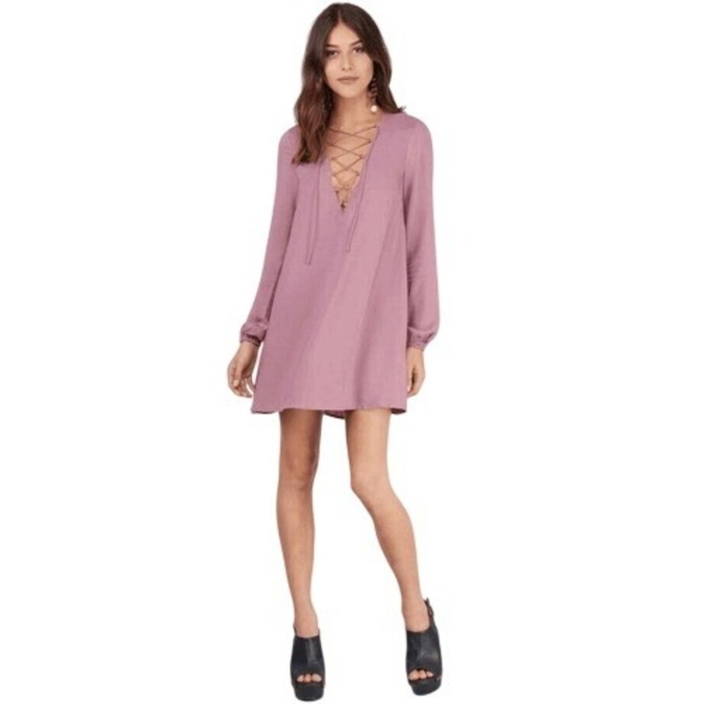 Tobi Better Off Mauve Purple Lace Up Shift Dress 3/4 Sleeve Size Small